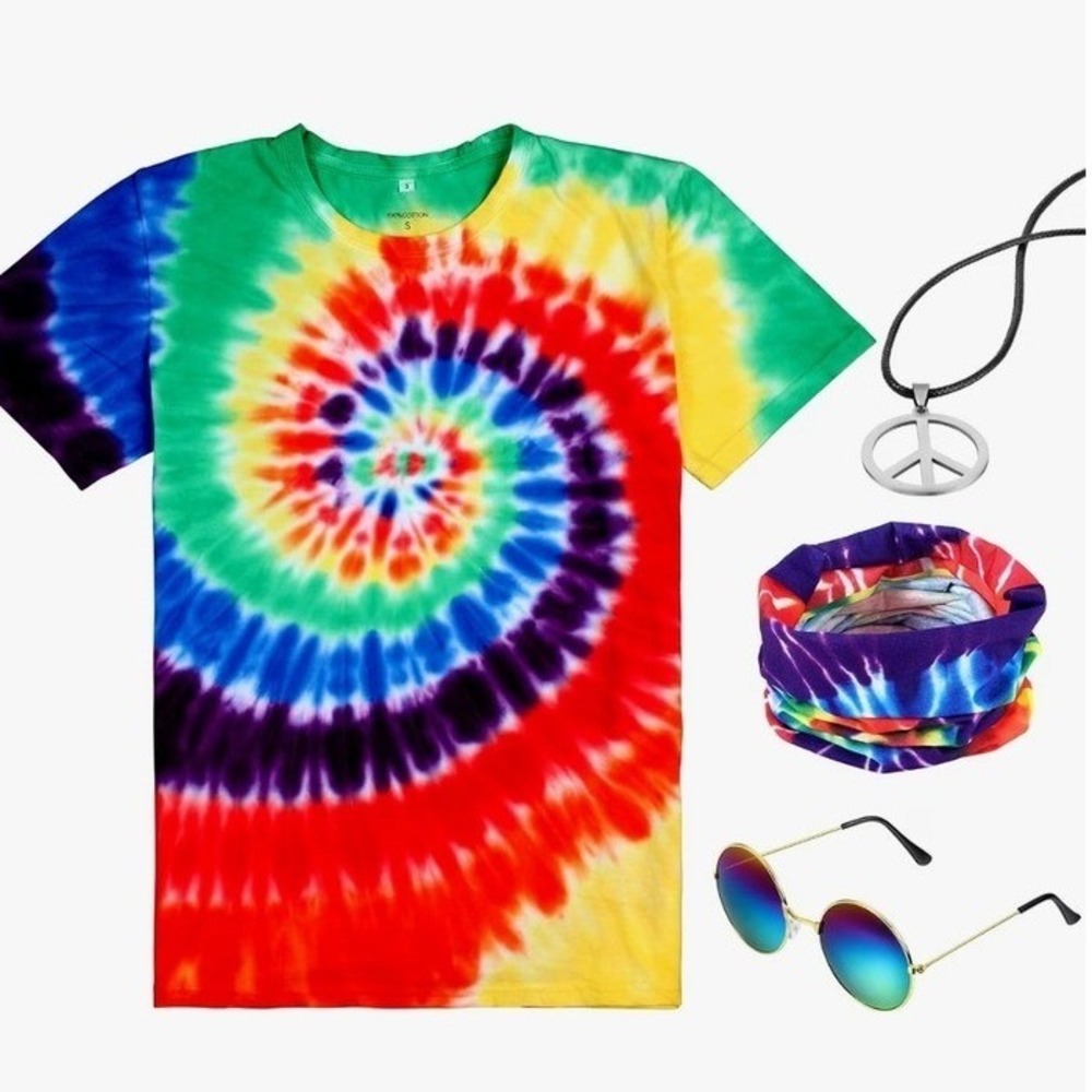 NWT Norme 4 Pcs Hippie Costume Set Tie Dye 60's Festival size XL